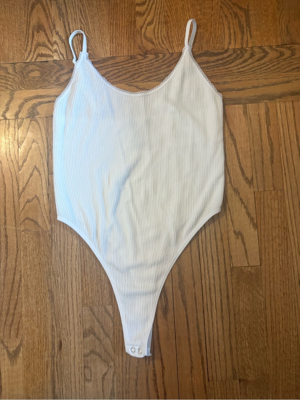White Ribbed Scoop Neck Bodysuit with Thin Straps